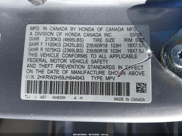 Honda CR-V EX 2018 2HKRW2H59JH644943 Image 9