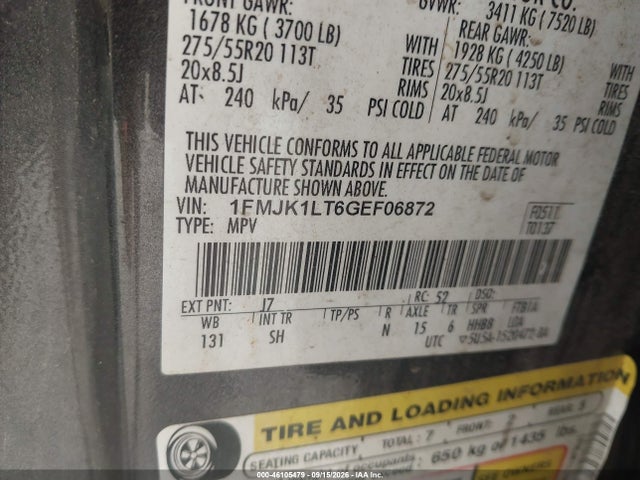 Продажа на аукционе авто 2016 Ford Expedition El Platinum, vin: 1FMJK1LT6GEF06872, номер лота: 46105479