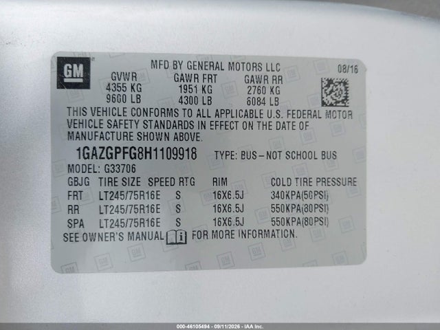 Chevrolet Express 3500 Lt 2017 1GAZGPFG8H1109918 Image 9