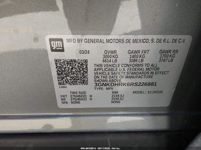 Aukcja sprzedaży 2024 Chevrolet Blazer Ev Rwd Rs, vin: 3GNKDHRK6RS226881, numer aukcji: 46105514