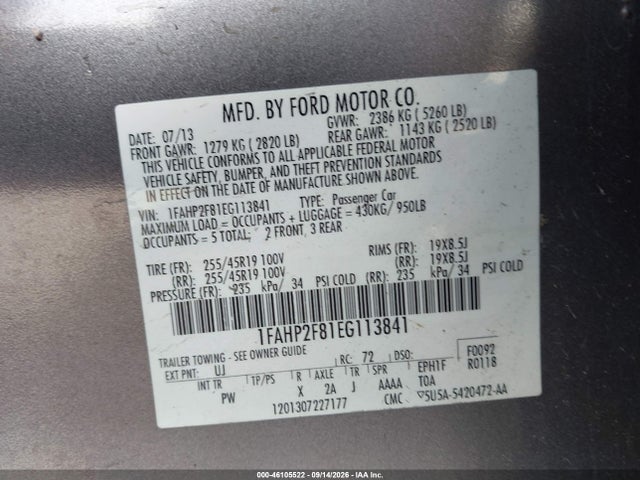 Aukcja sprzedaży 2014 Ford Taurus Limited, vin: 1FAHP2F81EG113841, numer aukcji: 46105522