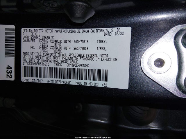 46105593 :رقم المزاد ، 3TMCZ5AN8PM536213 vin ، 2023 Toyota Tacoma Trd Off Road مزاد بيع