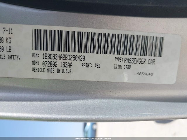 46105602 :رقم المزاد ، 1B3CB3HA2BD298439 vin ، 2011 Dodge Caliber Mainstreet مزاد بيع