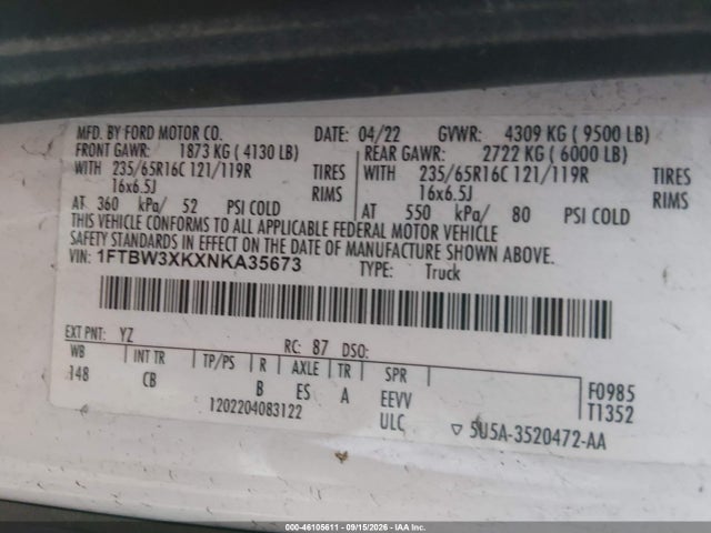 Продаж на аукціоні авто 2022 Ford E-transit-350 Cargo Van, vin: 1FTBW3XKXNKA35673, номер лоту: 46105611