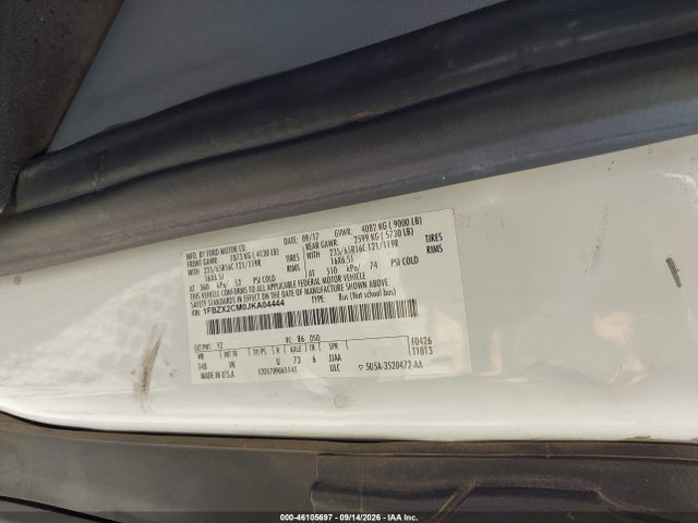 2018 Ford Transit-350 Xl მანქანა იყიდება აუქციონზე, vin: 1FBZX2CM0JKA04444, აუქციონის ნომერი: 46105697
