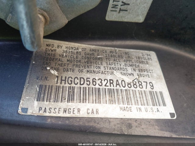 46105747 :رقم المزاد ، 1HGCD5632RA088879 vin ، 1994 Honda Accord Lx/ex مزاد بيع