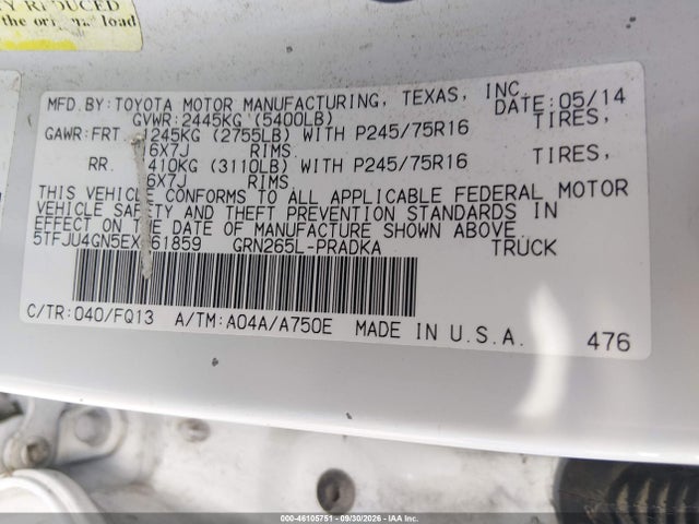 Aukcja sprzedaży 2014 Toyota Tacoma Prerunner V6, vin: 5TFJU4GN5EX061859, numer aukcji: 46105751