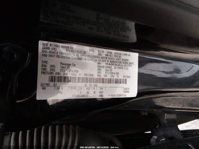2018 Ford Focus Se მანქანა იყიდება აუქციონზე, vin: 1FADP3K29JL303751, აუქციონის ნომერი: 46105765