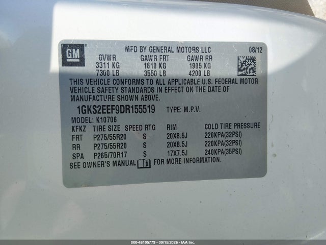 Продажа на аукционе авто 2013 Gmc Yukon Denali, vin: 1GKS2EEF9DR155519, номер лота: 46105779