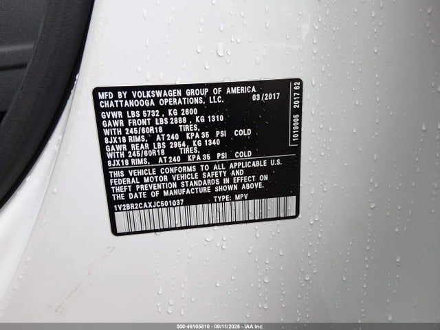 Продаж на аукціоні авто 2018 Volkswagen Atlas 3.6l V6 Launch Edition, vin: 1V2BR2CAXJC501037, номер лоту: 46105810