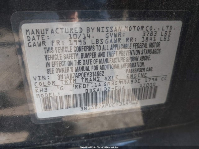 Продаж на аукціоні авто 2014 Nissan Sentra Sv, vin: 3N1AB7AP0EY314962, номер лоту: 46105824