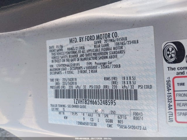 Продаж на аукціоні авто 2006 Ford Mustang Gt, vin: 1ZVHT82H665248595, номер лоту: 46105836