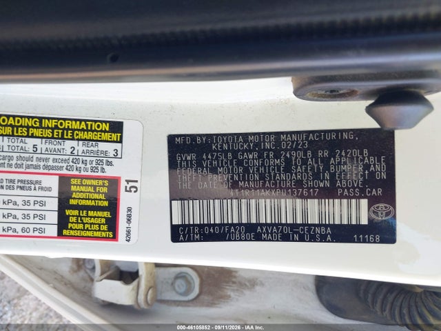 4T1R11AKXPU137617 Toyota CAMRY LE
