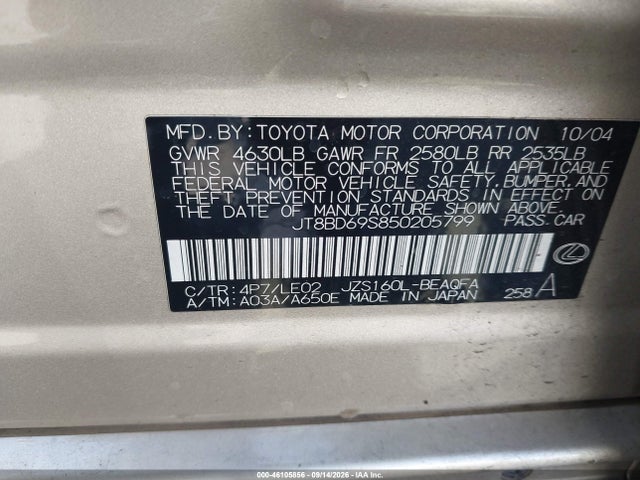 Продаж на аукціоні авто 2005 Lexus Gs 300, vin: JT8BD69S850205799, номер лоту: 46105856