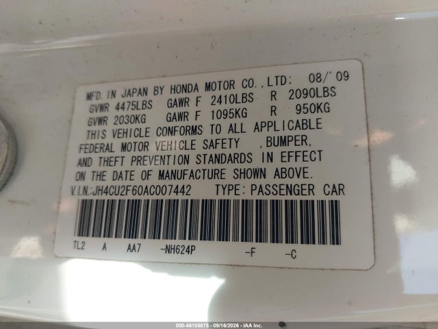Продаж на аукціоні авто 2010 Acura Tsx 2.4, vin: JH4CU2F60AC007442, номер лоту: 46105875