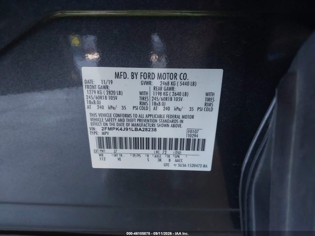 Ford EDGE SEL 2020 2FMPK4J91LBA28238 Image 9