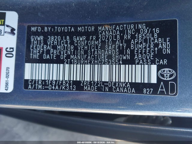 Toyota COROLLA LE 2017 2T1BURHEXHC753554 Image 9