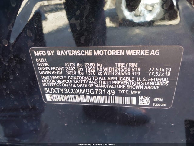 Aukcja sprzedaży 2021 Bmw X3 Sdrive30i, vin: 5UXTY3C0XM9G79149, numer aukcji: 46105897