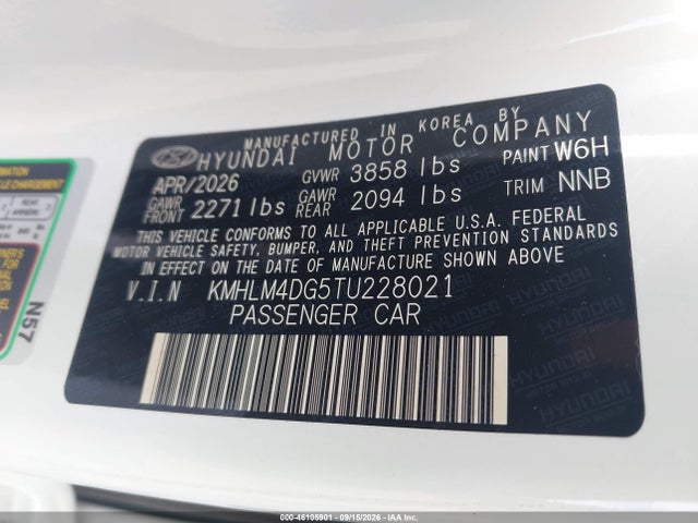 Продаж на аукціоні авто 2026 Hyundai Elantra Sel Sport, vin: KMHLM4DG5TU228021, номер лоту: 46105901