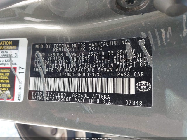 Aukcja sprzedaży 2013 Toyota Avalon Xle, vin: 4T1BK1EB6DU070230, numer aukcji: 46105904