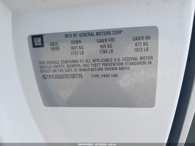 Aukcja sprzedaży 2007 Chevrolet Corvette, vin: 1G1YY26U375108779, numer aukcji: 46105905