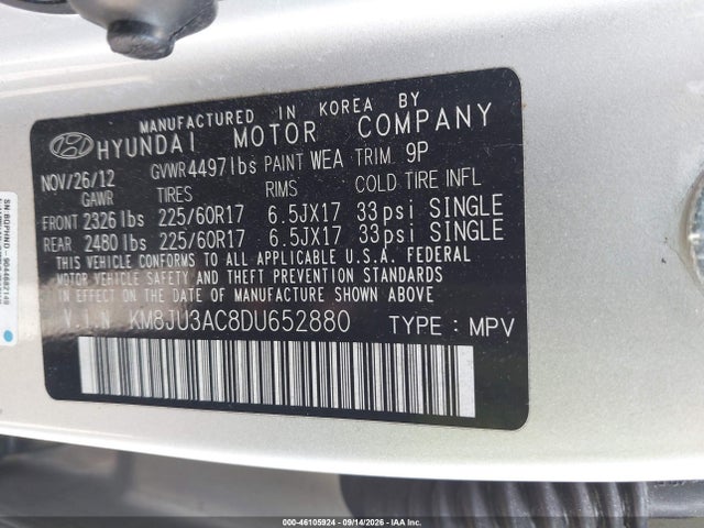Продажа на аукционе авто 2013 Hyundai Tucson Gls, vin: KM8JU3AC8DU652880, номер лота: 46105924