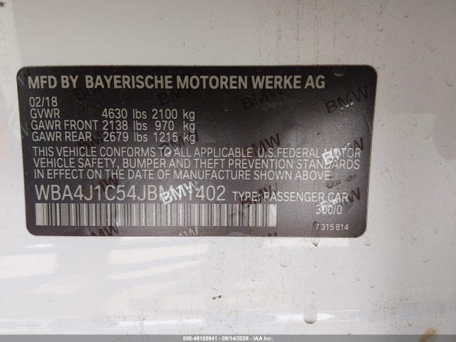 Продаж на аукціоні авто 2018 Bmw 430i Gran Coupe, vin: WBA4J1C54JBM11402, номер лоту: 46105941