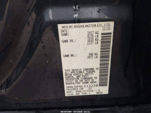 Aukcja sprzedaży 2016 Nissan Altima 2.5 Sl, vin: 1N4AL3AP4GC115238, numer aukcji: 46105987