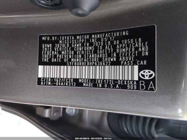 5YFBURHE8HP636622 Toyota COROLLA SE