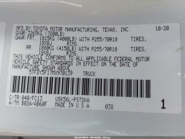 Toyota Tundra Sr5 2021 5TFDY5F17MX970139 Image 9