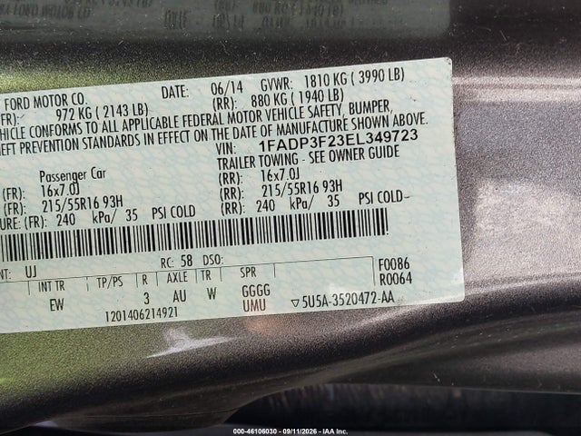 Продаж на аукціоні авто 2014 Ford Focus Se, vin: 1FADP3F23EL349723, номер лоту: 46106030