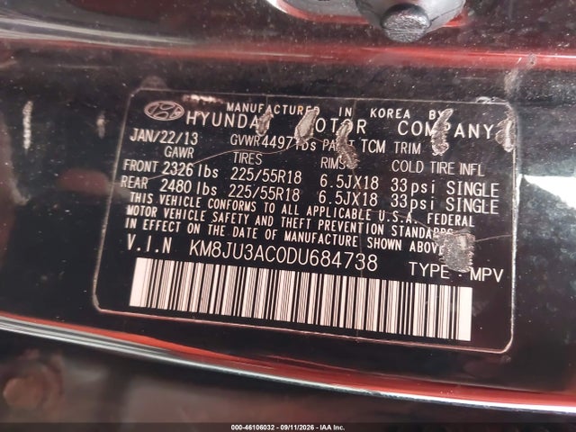 Aukcja sprzedaży 2013 Hyundai Tucson Limited, vin: KM8JU3AC0DU684738, numer aukcji: 46106032