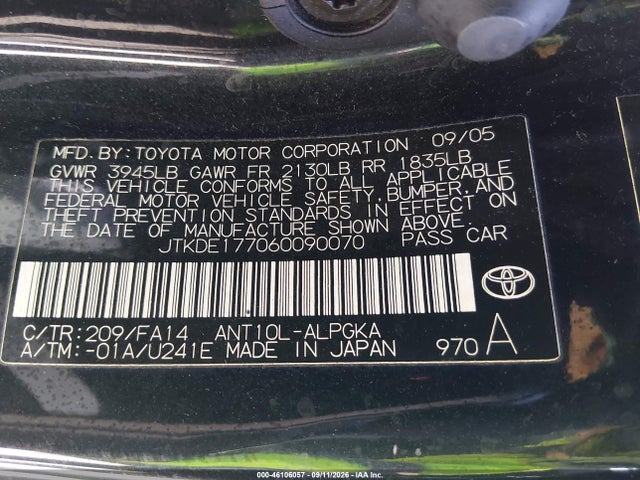 Aukcja sprzedaży 2006 Scion Tc, vin: JTKDE177060090070, numer aukcji: 46106057