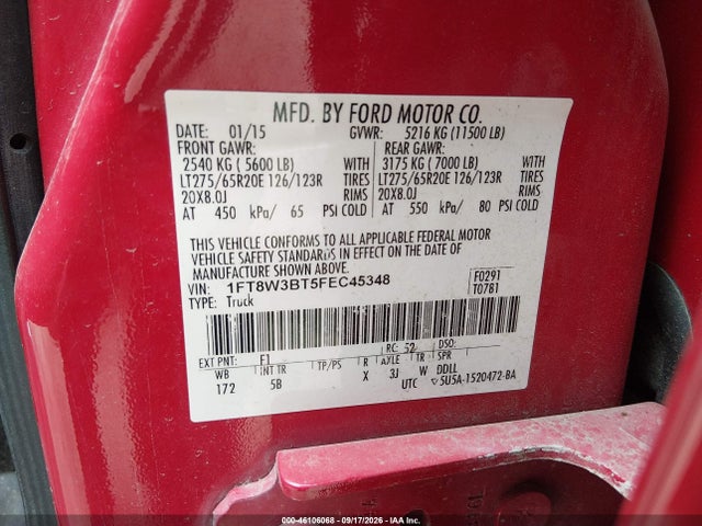 Продаж на аукціоні авто 2015 Ford F-350 Lariat, vin: 1FT8W3BT5FEC45348, номер лоту: 46106068