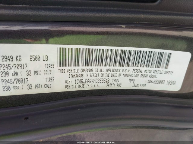 Aukcja sprzedaży 2015 Jeep Grand Cherokee Laredo, vin: 1C4RJFAG7FC659543, numer aukcji: 46106070
