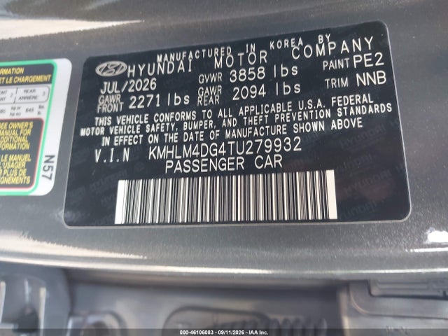 Продажа на аукционе авто 2026 Hyundai Elantra Sel Sport, vin: KMHLM4DG4TU279932, номер лота: 46106083