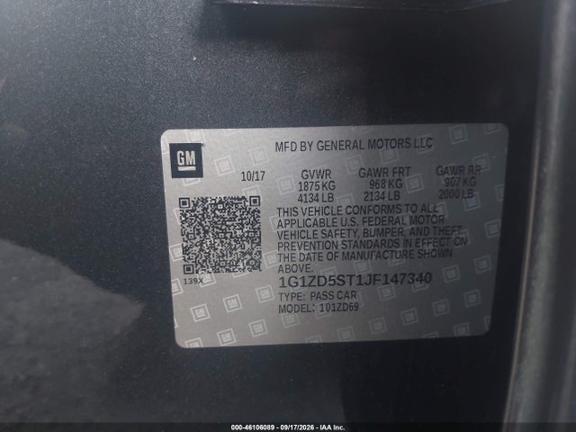 46106089 :رقم المزاد ، 1G1ZD5ST1JF147340 vin ، 2018 Chevrolet Malibu Lt مزاد بيع