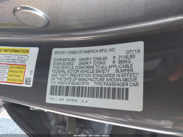 1HGCV1F38JA210719 Honda Accord Sport
