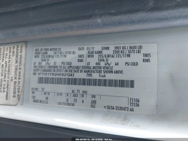 Ford Transit-150 2017 1FTYE1YM2HKB21243 Image 9