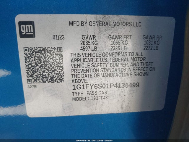 46106135 :رقم المزاد ، 1G1FY6S01P4135499 vin ، 2023 Chevrolet Bolt Euv Fwd Lt مزاد بيع