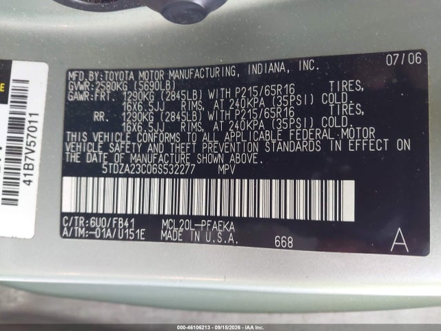 Продаж на аукціоні авто 2006 Toyota Sienna Ce, vin: 5TDZA23C06S532277, номер лоту: 46106213