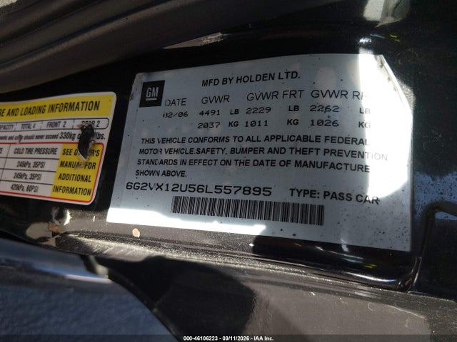 46106223 :رقم المزاد ، 6G2VX12U56L557895 vin ، 2006 Pontiac Gto مزاد بيع