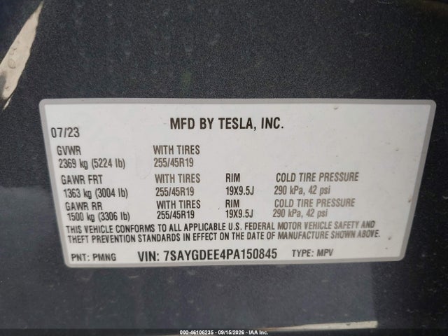 Aukcja sprzedaży 2023 Tesla Model Y, vin: 7SAYGDEE4PA150845, numer aukcji: 46106235