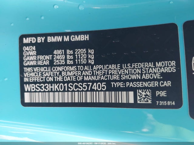 46106293 :رقم المزاد ، WBS33HK01SCS57405 vin ، 2025 Bmw M4 Competition Xdrive مزاد بيع