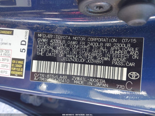 JTDZN3EU0FJ039891 Toyota Prius V Four