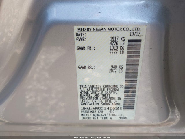 Nissan Altima 2.5 S 2018 1N4AL3AP9JC140885 Image 9