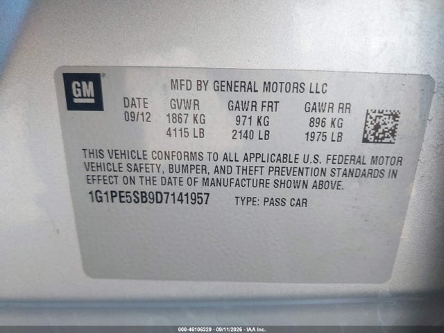 Продаж на аукціоні авто 2013 Chevrolet Cruze 2lt Auto, vin: 1G1PE5SB9D7141957, номер лоту: 46106329