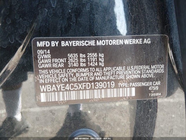 Aukcja sprzedaży 2015 Bmw 740li, vin: WBAYE4C5XFD139019, numer aukcji: 46106334