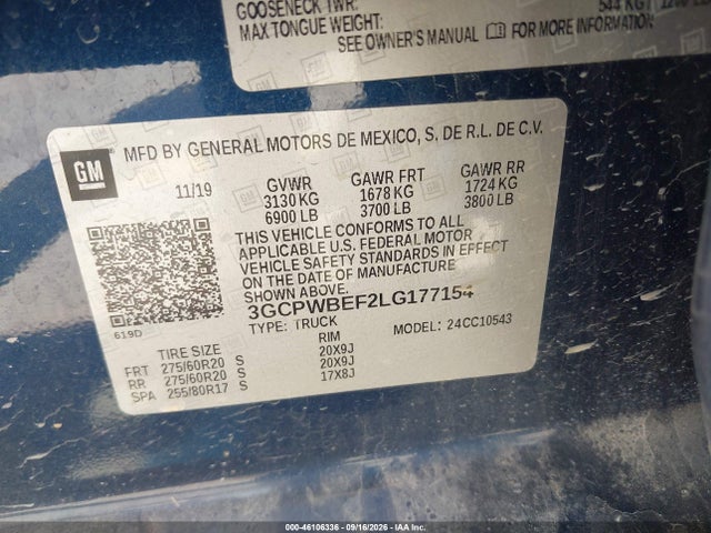 Продаж на аукціоні авто 2020 Chevrolet Silverado 1500 2wd  Short Bed Custom, vin: 3GCPWBEF2LG177154, номер лоту: 46106336
