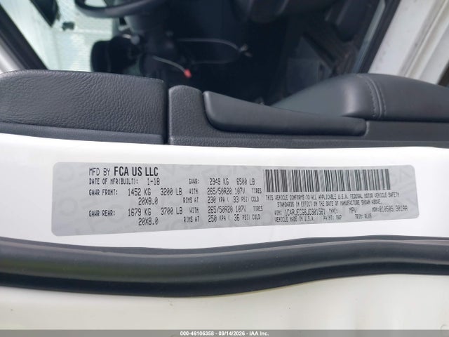 Продаж на аукціоні авто 2018 Jeep Grand Cherokee High Altitude 4x2, vin: 1C4RJECG6JC301561, номер лоту: 46106358